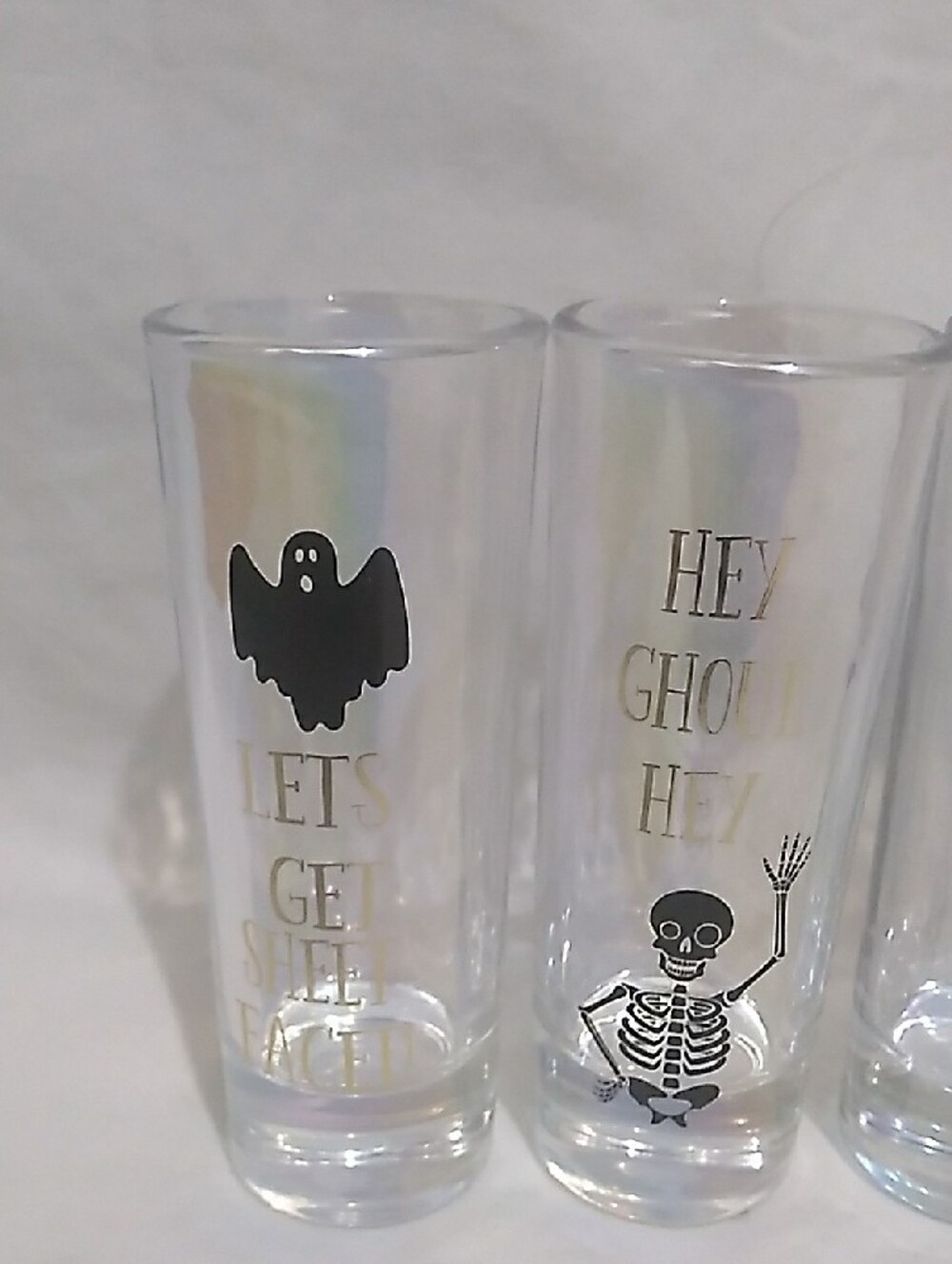 Halloween Tall Shot Glasses Set Of 4 - Clear with Black Spooky Icons(H1) - Picture 2 of 13